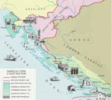 Map 13 ) Map in Croatian language, showing Croatian territory Occupied by Venice, with changing boundaries To 18th century, Povijesni Atlas Za Osnovnu Skolu, Tisak i Uvez: Zrinski Cakovec, Zabreb, 1991.(page 30)
